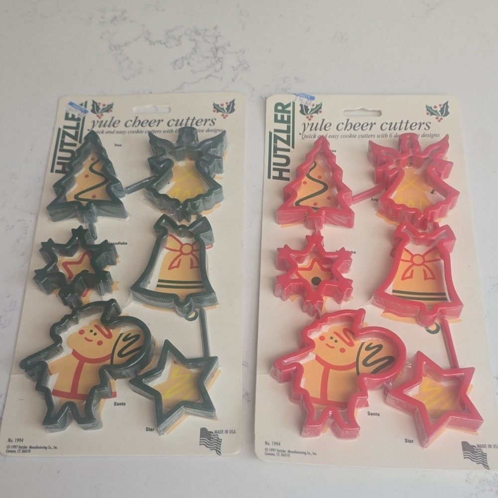 Vintage 1994 Hutzler Yule Cheer Cookie Cutters Christmas Set of 2 Red Green